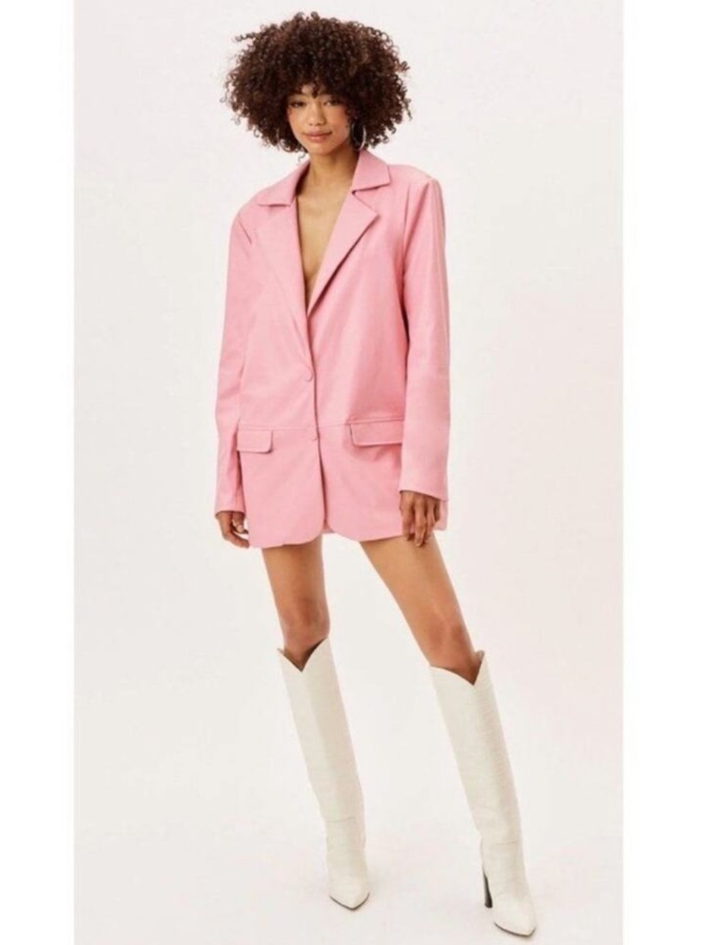 NEW For Love & Lemons Talia Pink Faux Leather Blazer Small